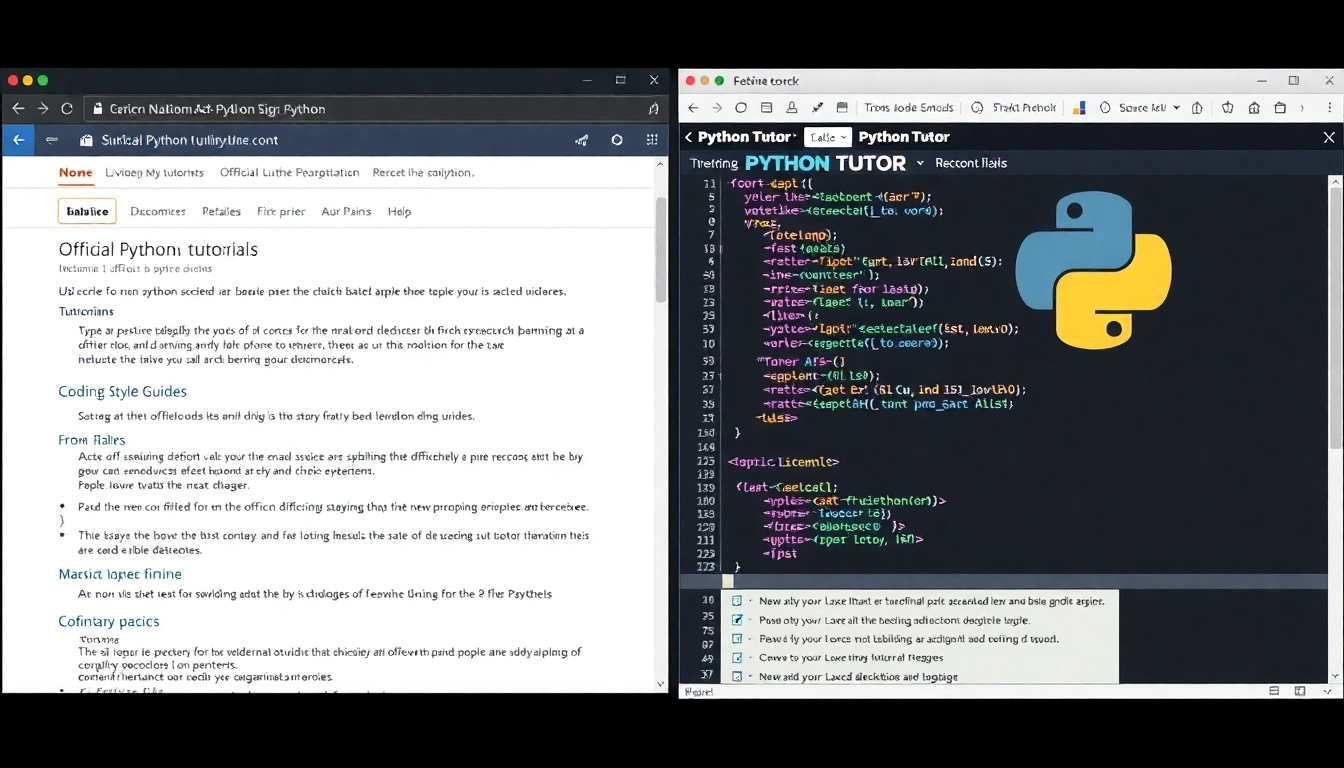 공식 파이썬 튜토리얼과 Python Tutor 같은 시각화 도구를 활용하는 모습
